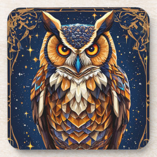 Geometric owl with vibrant colours coaster