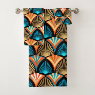 Geometric palm leaves golden pattern in Art Deco Bath Towel Set
