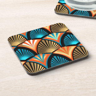 Geometric palm leaves golden pattern in Art Deco Coaster