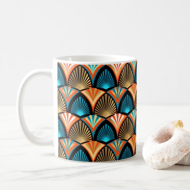 Geometric palm leaves golden pattern in Art Deco Coffee Mug (With Donut)