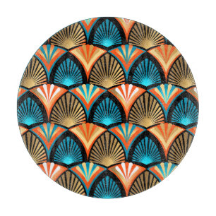 Geometric palm leaves golden pattern in Art Deco Cutting Board