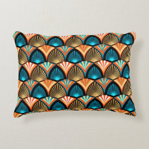 Geometric palm leaves golden pattern in Art Deco Decorative Cushion