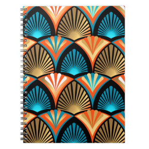 Geometric palm leaves golden pattern in Art Deco Notebook