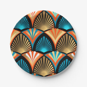 Geometric palm leaves golden pattern in Art Deco Paper Plate