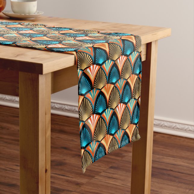Geometric palm leaves golden pattern in Art Deco Short Table Runner (In Situ)