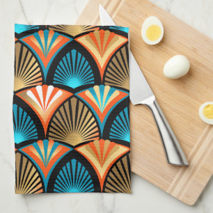 Geometric palm leaves golden pattern in Art Deco Tea Towel