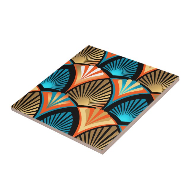 Geometric palm leaves golden pattern in Art Deco Tile (Side)