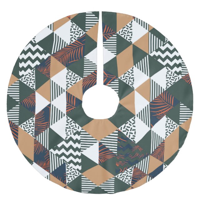Geometric palm leaves, trendy pattern brushed polyester tree skirt (Front)