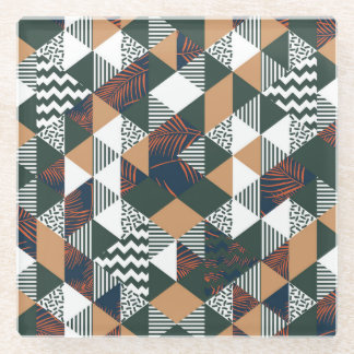 Geometric palm leaves, trendy pattern glass coaster