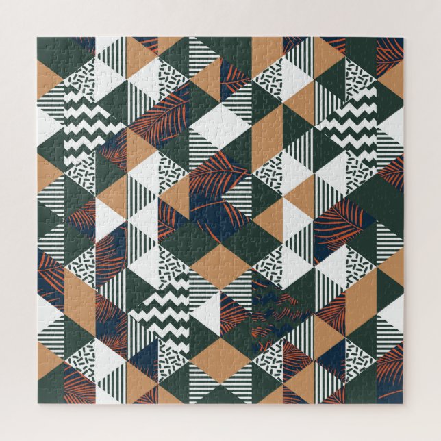 Geometric palm leaves, trendy pattern jigsaw puzzle (Vertical)