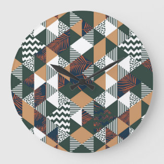 Geometric palm leaves, trendy pattern large clock