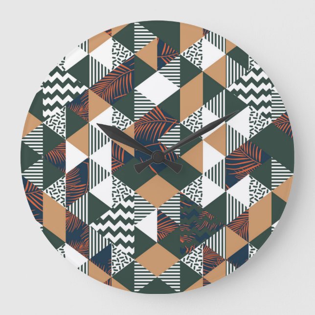 Geometric palm leaves, trendy pattern large clock (Front)