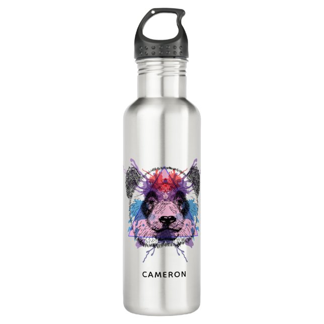 Geometric Panda Bear | Add Your Name 710 Ml Water Bottle (Front)