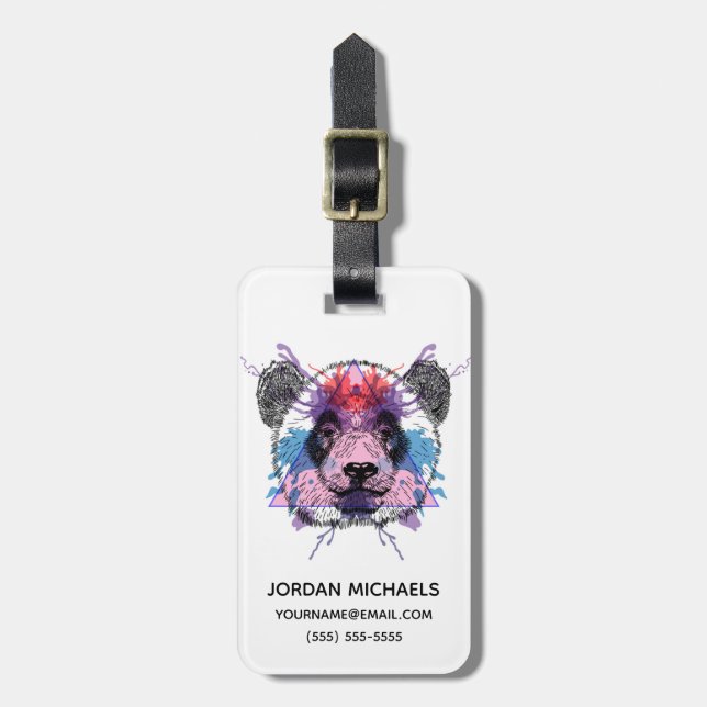 Geometric Panda Bear | Add Your Name Luggage Tag (Front Vertical)