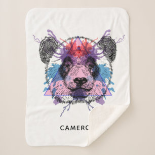 Geometric Panda Bear Add Your Name Sherpa Blanket