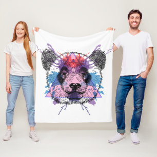 Geometric Panda Bear Fleece Blanket