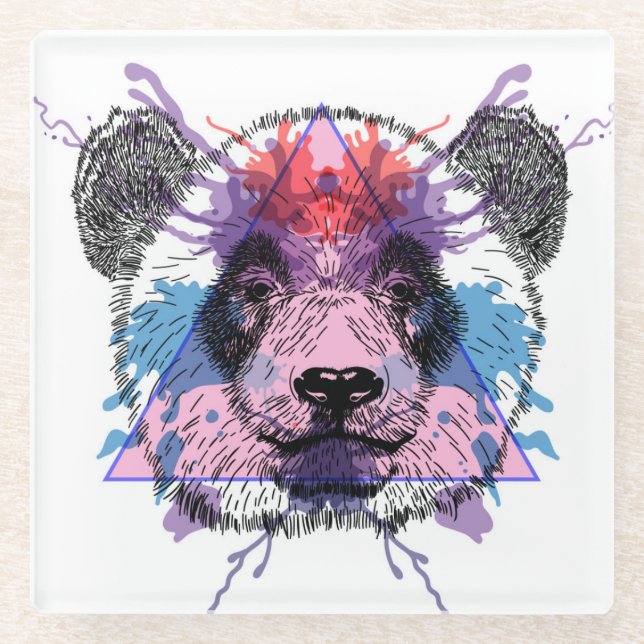 Geometric Panda Bear Glass Coaster (Front)