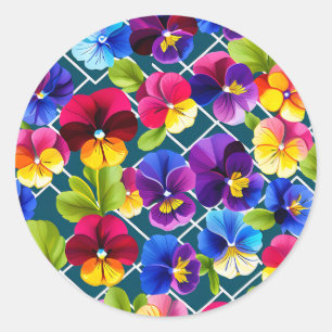 Geometric Pansy Flowers Vibrant Classic Round Sticker