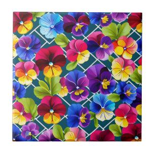 Geometric Pansy Flowers Vibrant Tile