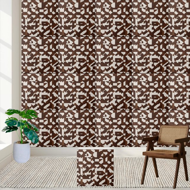 Geometric Parquet Brown and White Pattern Tile (Geometric Parquet Brown and White Pattern Tile)