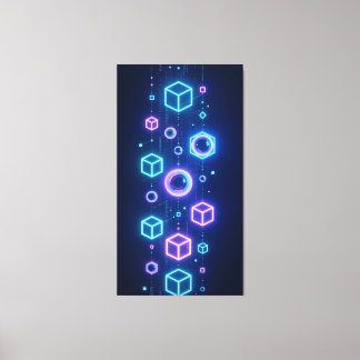 Geometric particles shimmered with neon light canvas print