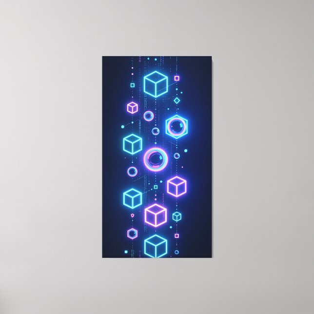 Geometric particles shimmered with neon light canvas print (Front)