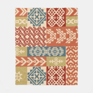 Geometric Patchwork Ethnic Seamless Pattern Fleece Blanket