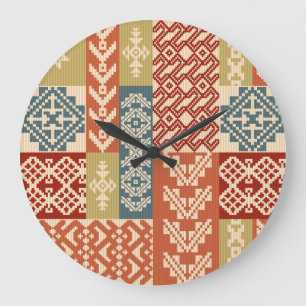 Geometric Patchwork Ethnic Seamless Pattern Large Clock