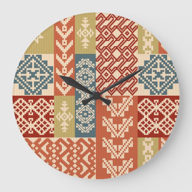 Geometric Patchwork Ethnic Seamless Pattern Large Clock (Front)