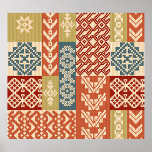 Geometric Patchwork Ethnic Seamless Pattern Poster