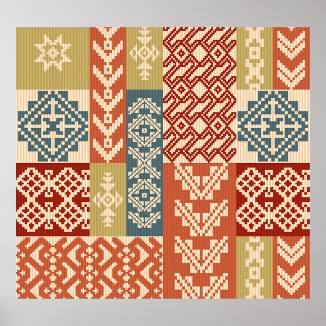 Geometric Patchwork Ethnic Seamless Pattern Poster (Front)