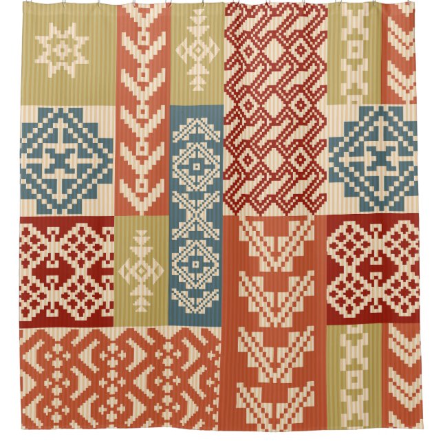 Geometric Patchwork Ethnic Seamless Pattern Shower Curtain (Front)