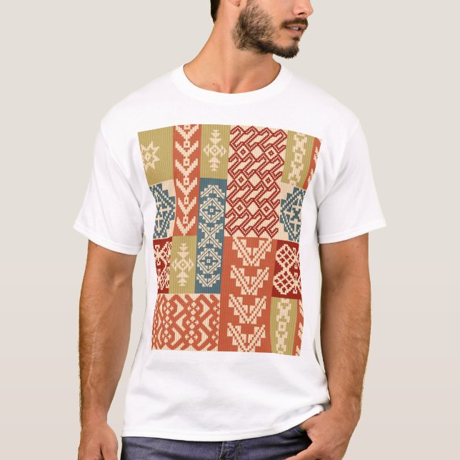 Geometric Patchwork Ethnic Seamless Pattern T-Shirt (Front)