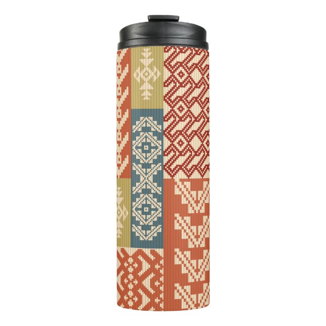 Geometric patchwork ornamental ethnic pattern thermal tumbler (Front)