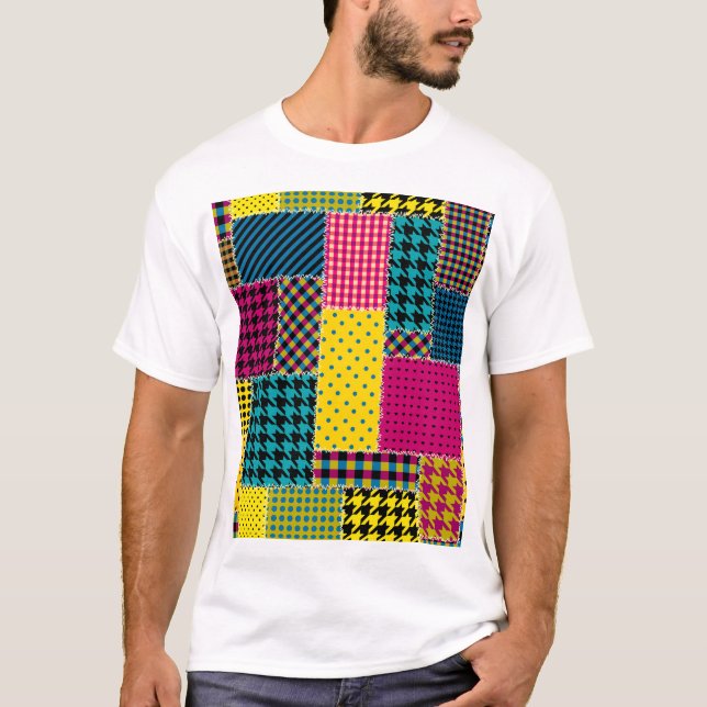 Geometric Patchwork: Rectangle Seamless Background T-Shirt (Front)