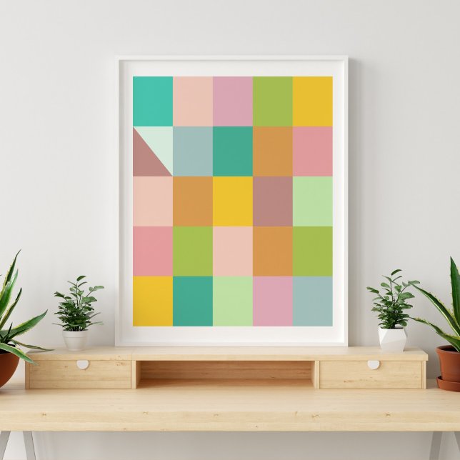 Geometric Patchwork Squares in Green and Purple  Poster (Creator Uploaded)