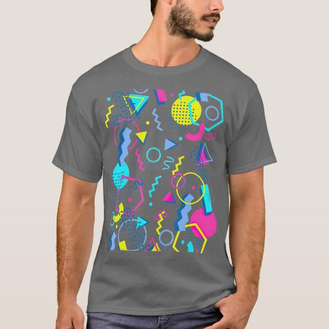 Geometric Pattern 80s 90s Memphis Style T-Shirt (Front)