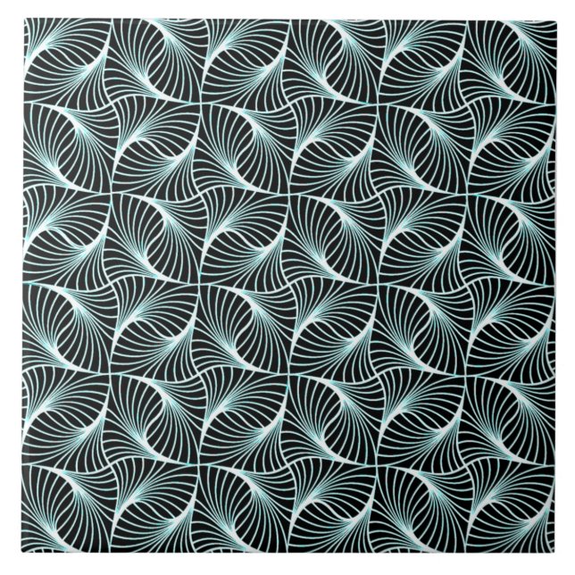 Geometric Pattern Black and Blue Ceramic Tile (Front)