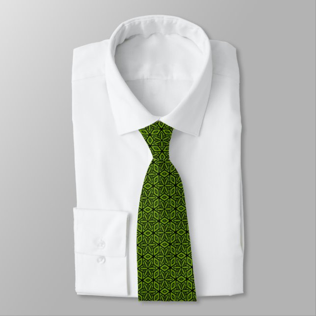 Geometric Pattern - Black and Green (669900) Tie (Tied)