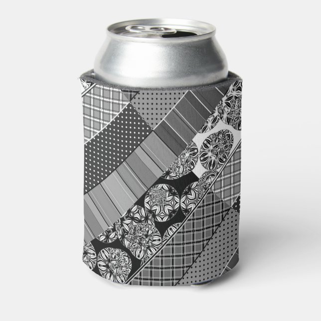  Geometric ,Pattern , black and white  Can Cooler (Can Back)