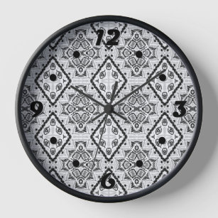  Geometric ,pattern , black and white  Clock