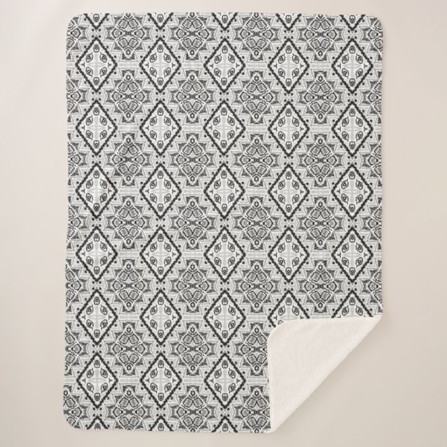 Geometric ,pattern , black and white  sherpa blanket (Front)