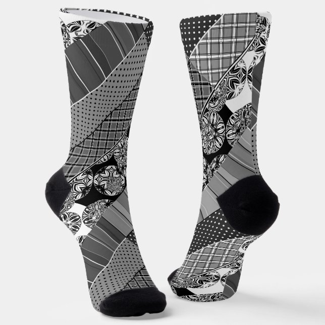 Geometric ,Pattern , black and white  Socks (Angled)