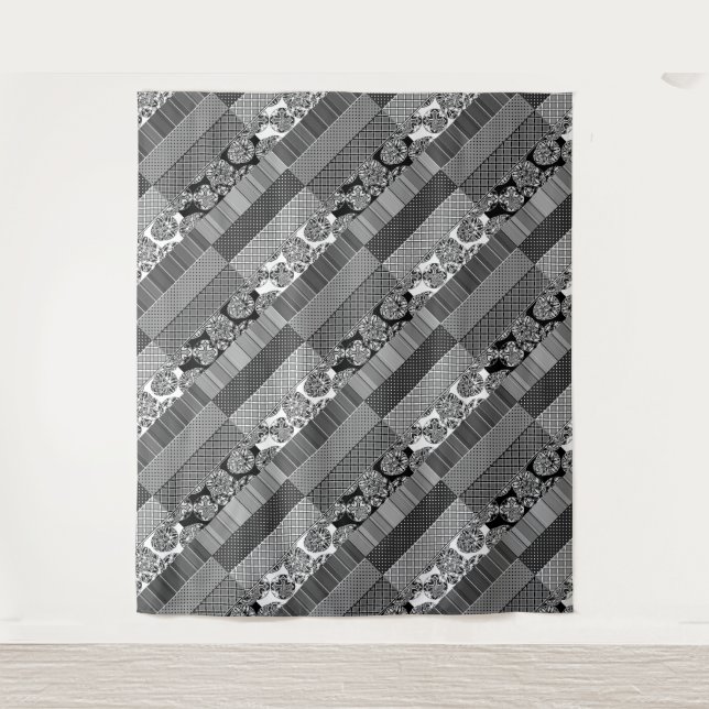 Geometric ,Pattern , black and white  Tapestry (Front)