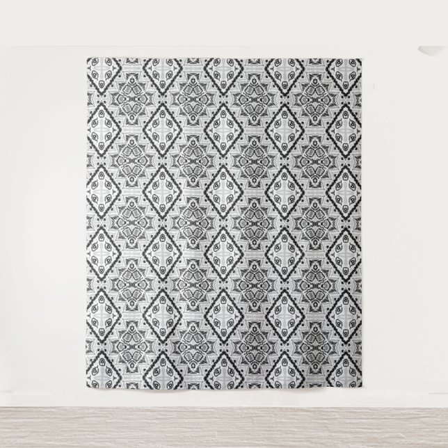  Geometric ,pattern , black and white  Tapestry (Front)