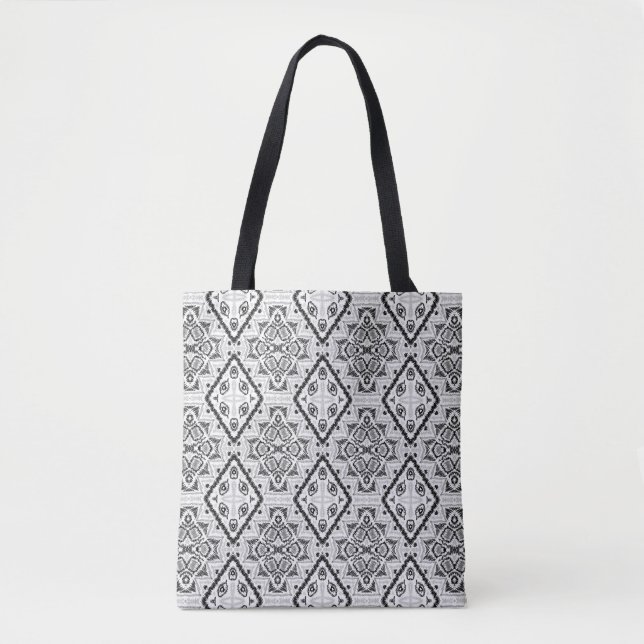 Geometric ,pattern , black and white  tote bag (Front)