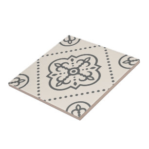 Geometric Pattern Black White Decorative   Tile