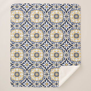 Geometric pattern blue Moroccan tile ornamental  Sherpa Blanket