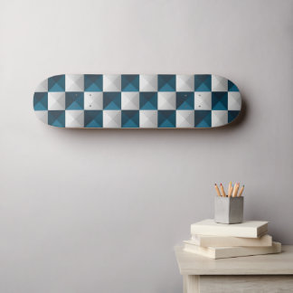 Geometric Pattern Blue Silver Skateboard