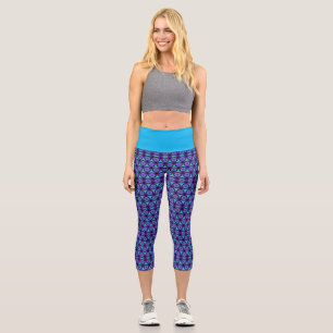 Geometric Pattern Circles Triangles Purple & Blue Capri Leggings